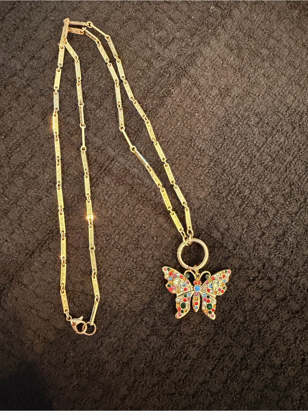 Upcycle Gucci Gold Butterfly Pendant Necklace with Multicolor Stones